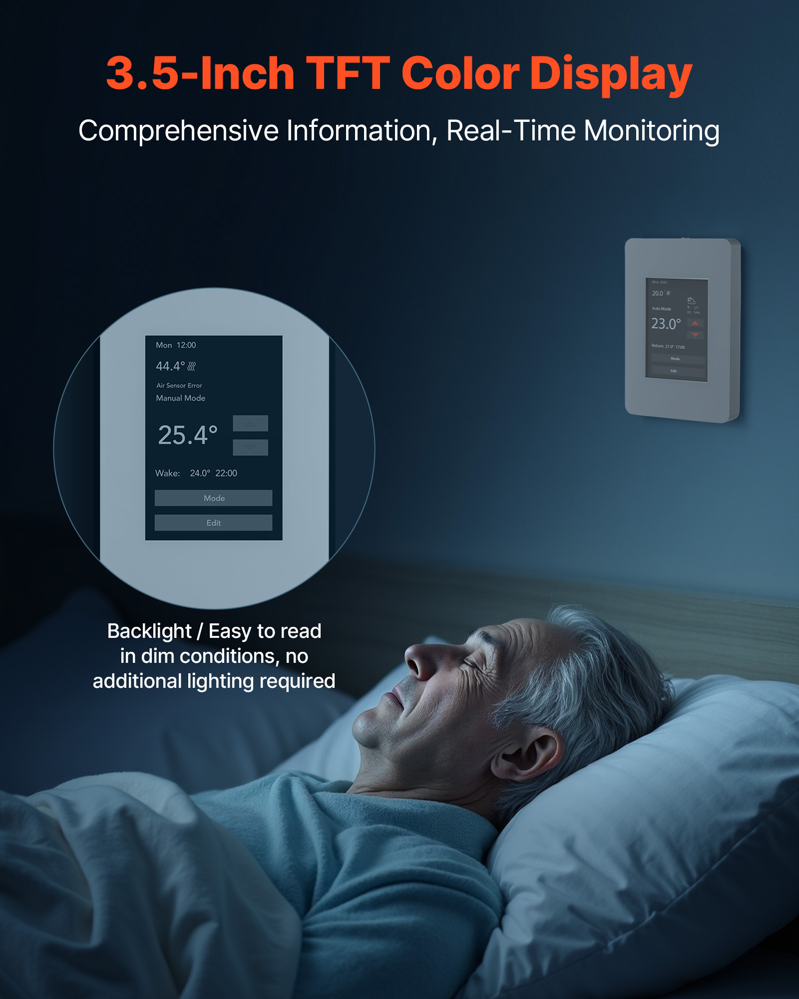 VEVOR 7-Day Programmable Thermostat, Home Thermostats for Radiant Underfloor Heating Cable,Heat Pump with GFCI & Sensitive Sensor,TFT Color Display Touchscreen,Efficient,Gray-White (Without Wifi)