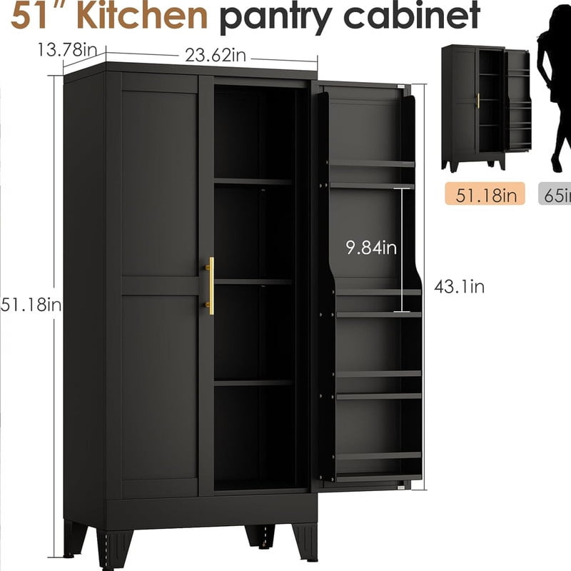 EROSOEI Sturdy Metal Kitchen Food Pantry Storage Cabinet with 2 Doors and 3 Adjustable Shelves