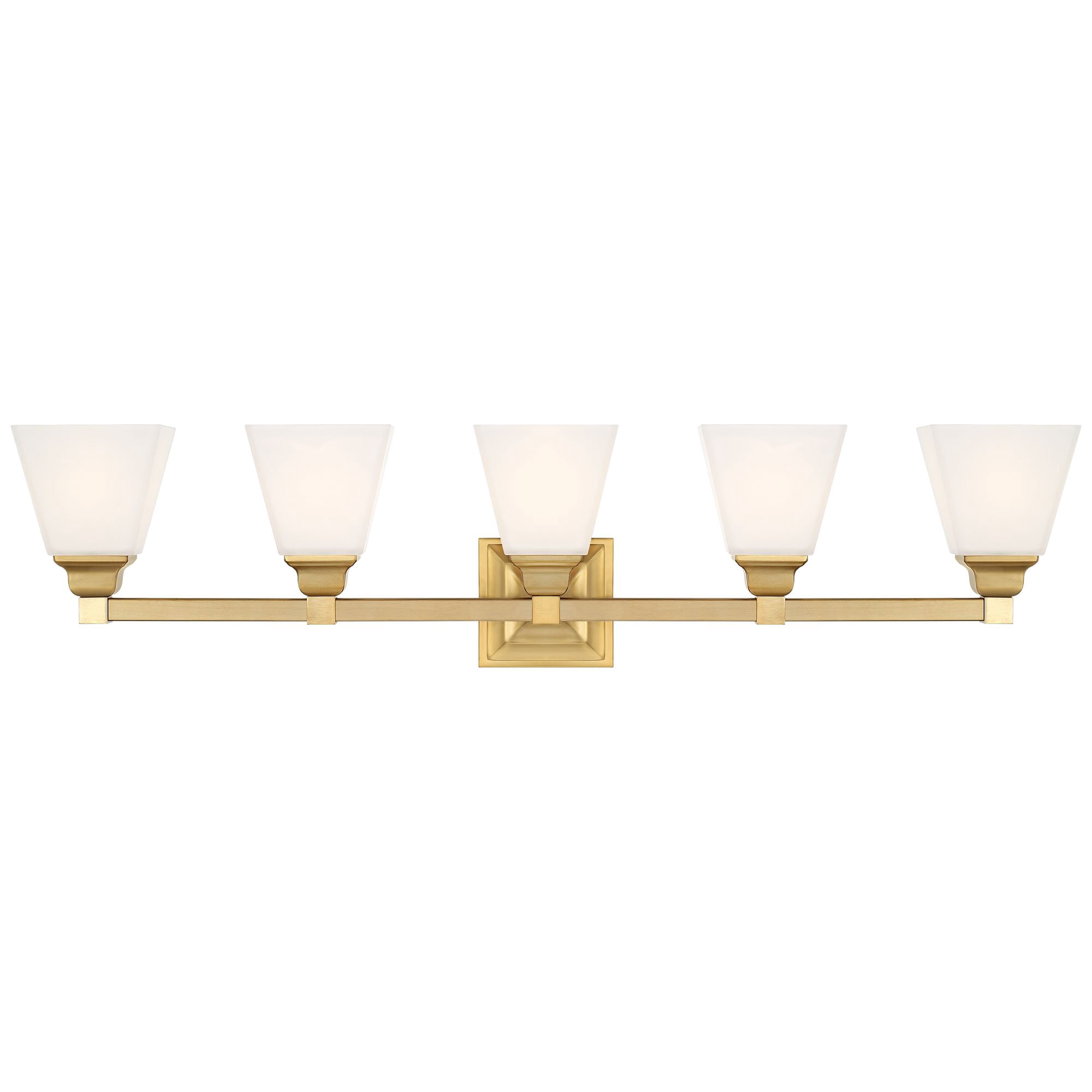 Regency Hill Mencino Modern Wall Light Warm Brass Hardwire 35 1/4" 5-Light Fixture Etched Opal Glass Shade for Bedroom Bathroom Vanity Living Room