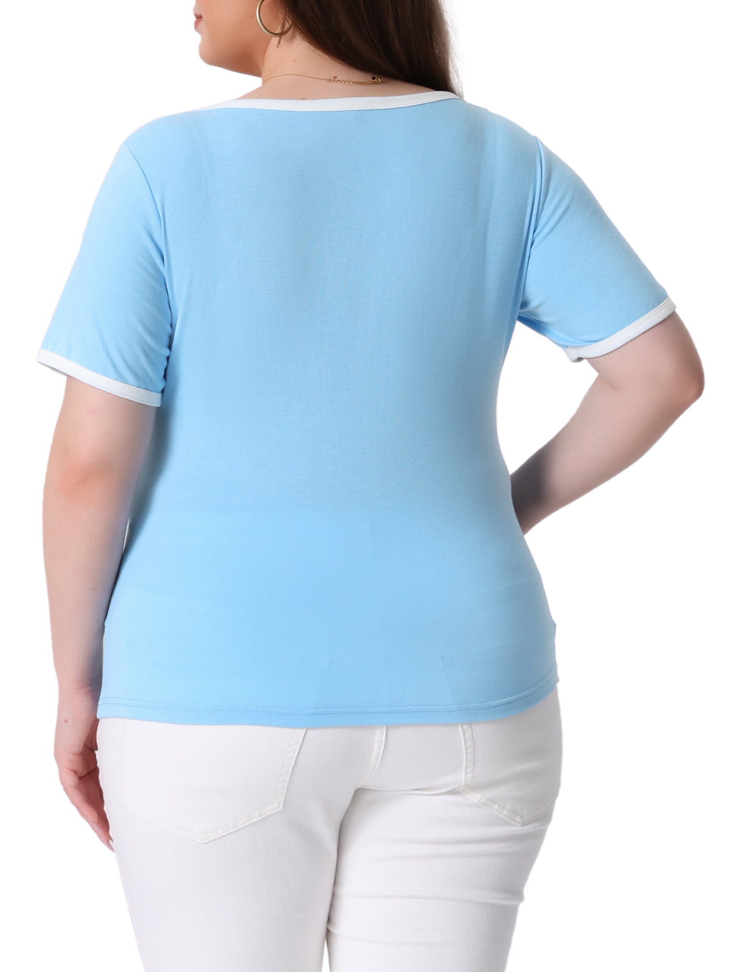 DARING DIVA Women's Plus Square Neck Ribbed Slim Fit Tee 4X Blue