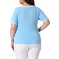 thumbnail image 4 of DARING DIVA Women's Plus Square Neck Ribbed Slim Fit Tee 2X Blue, 4 of 6