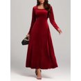 thumbnail image 3 of Women's Square Neck Long Sleeve Velvet Dress with a Classic Silhouette for Evening Wear 100% Polyester Velvet, 3 of 17