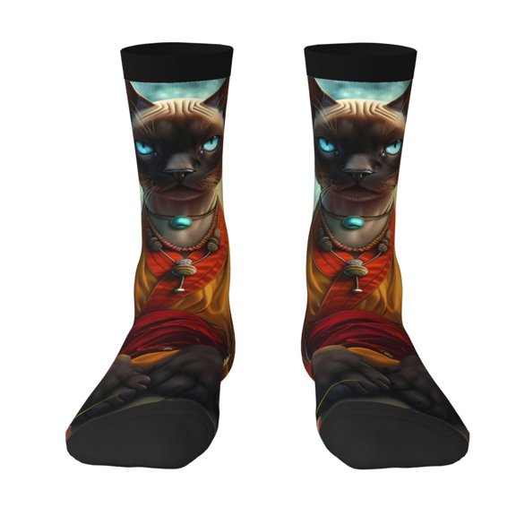 Uemuo Moonlit Hairless Cat Monk Pattern Women's Crew Socks, Soft Durable Breathable Moisture-Wicking with Odor Control Cotton socks