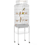 Renwick 64"H Open Top Rolling Metal Birdcage for Budgie Parrot Canary Cockatiel,Light Gray