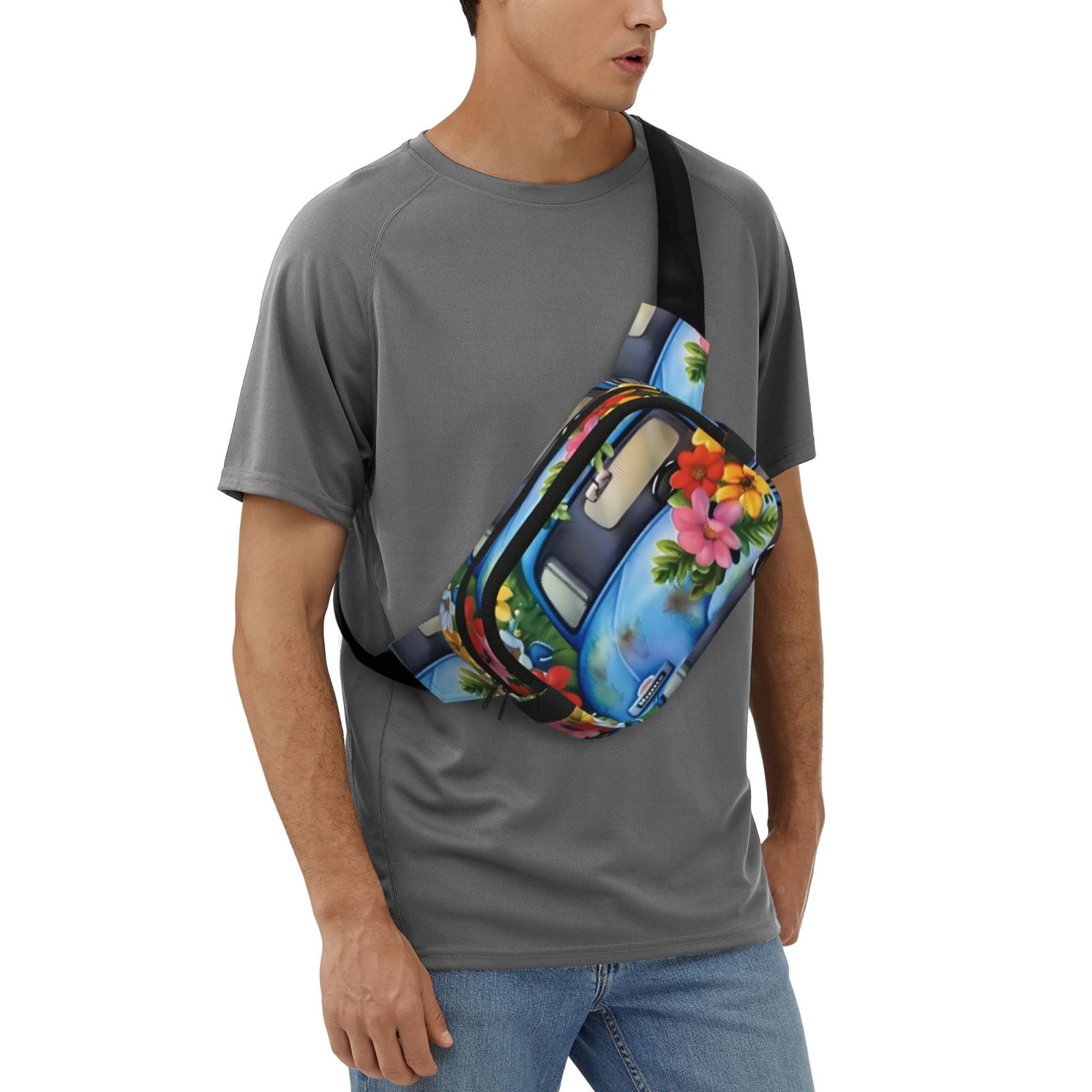 Fuzoiu Floral Truck Welcome Print Unisex Square Double Layer Waist Bag,Crossbody Fanny Pack Travel Workout Accessory