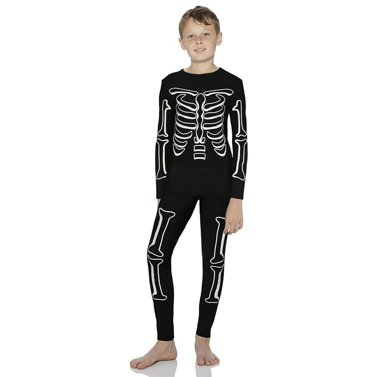 Rocky Kids Thermal Underwear Top & Bottom Set Long Johns for Boys, Glow in  the Dark Skeleton Small 
