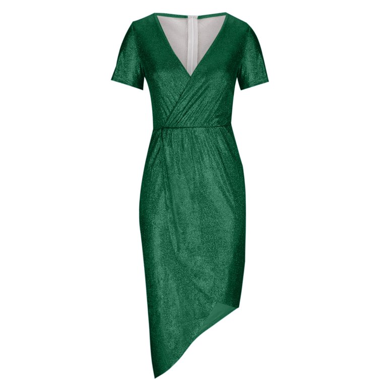 Ashirexll Evening Dresses for Women Gold Plated Short Sleeve V-Neck  Sparkling Dress Plus Size Evening Party Sexy Dress Wedding Dress Green XL -  Walmart.com