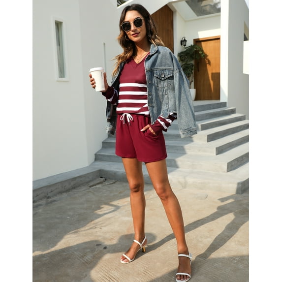 Uniexcosm Women's Loungewear Set Long Sleeve Tops and Shorts Sleepwear