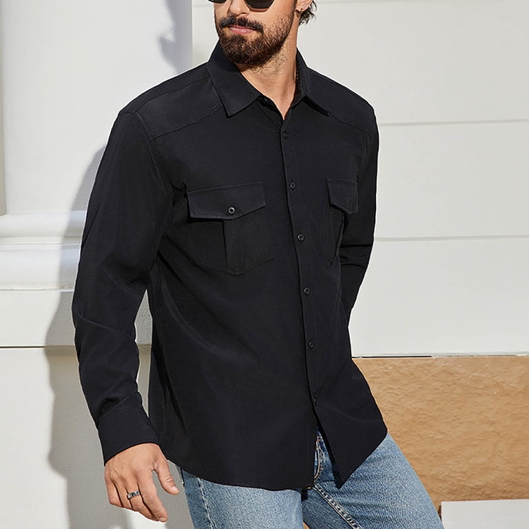 ZUKMRJPC Shirt for Men Long Sleeve Button Down Lapel Classic Solid
