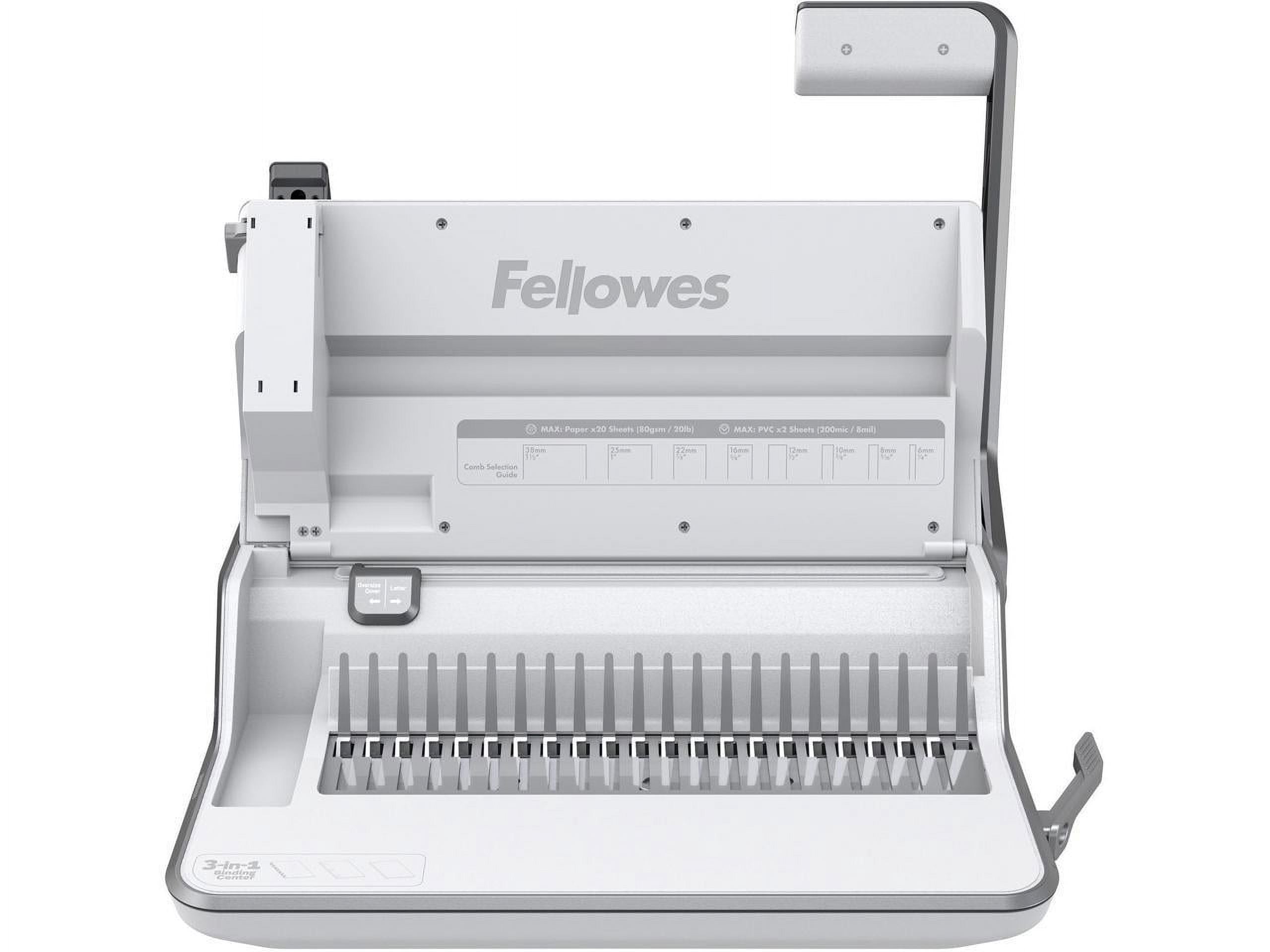 Fellowes Lyra 3-in-1 20 Sheets Punched Comb Binding Machine with Document, White/Gray