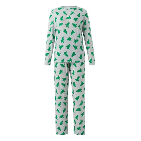 

Kuriozud Family Matching Christmas Pajamas Christmas Tree Print Long-Sleeved Tops Trousers