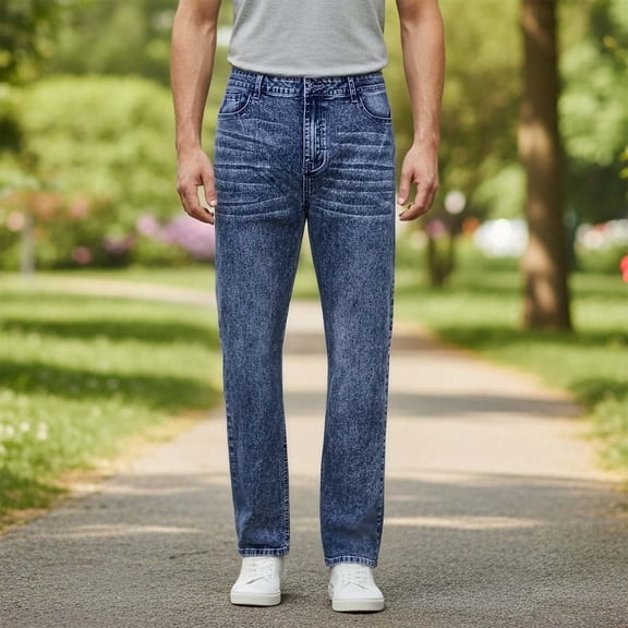 Tawop Mens Jeans Blue Versatile Pockets Comfort Elastic Waist Solid Color Mens Jeggings Straight Leg Long Pants Blue Denim Jeans