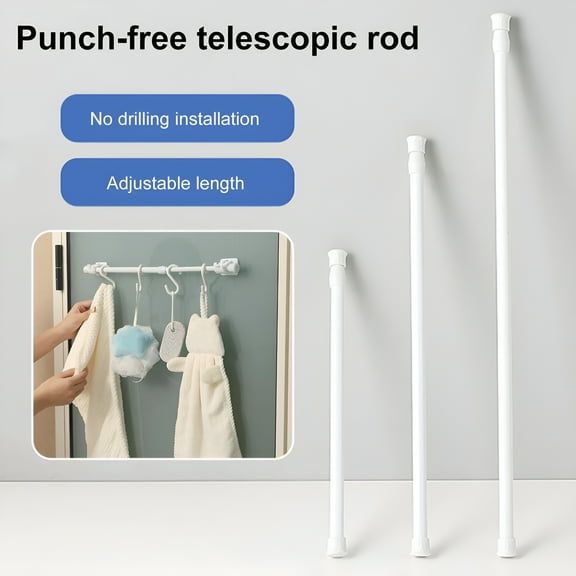 LAMIRO Curtain Rod No Drilling Self Adhesive Telescopic Drapery Rod Anti-slip Anti-rust Bedroom Kitchen Curtain Rod Holders Clothes Drying Rod