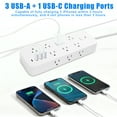 thumbnail image 5 of Power Strip Surge Protector (1875W), 14 Outlets w/ 3 USB A & 1 USB C Port, 9.8ft Long Flat Plug Extension Cord w/ Overload Protection, Wall Mount, Desktop Charging Station for Home Office Dorm, White, 5 of 9