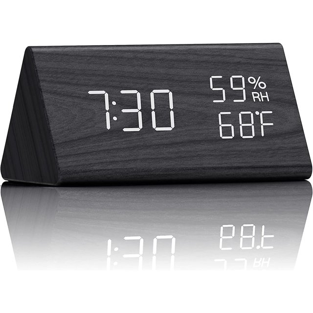 Reloj despertador Digital pantalla de tiempo Led electrónica configuración brillo ajustable detección de temperatura y humedad dormitorio