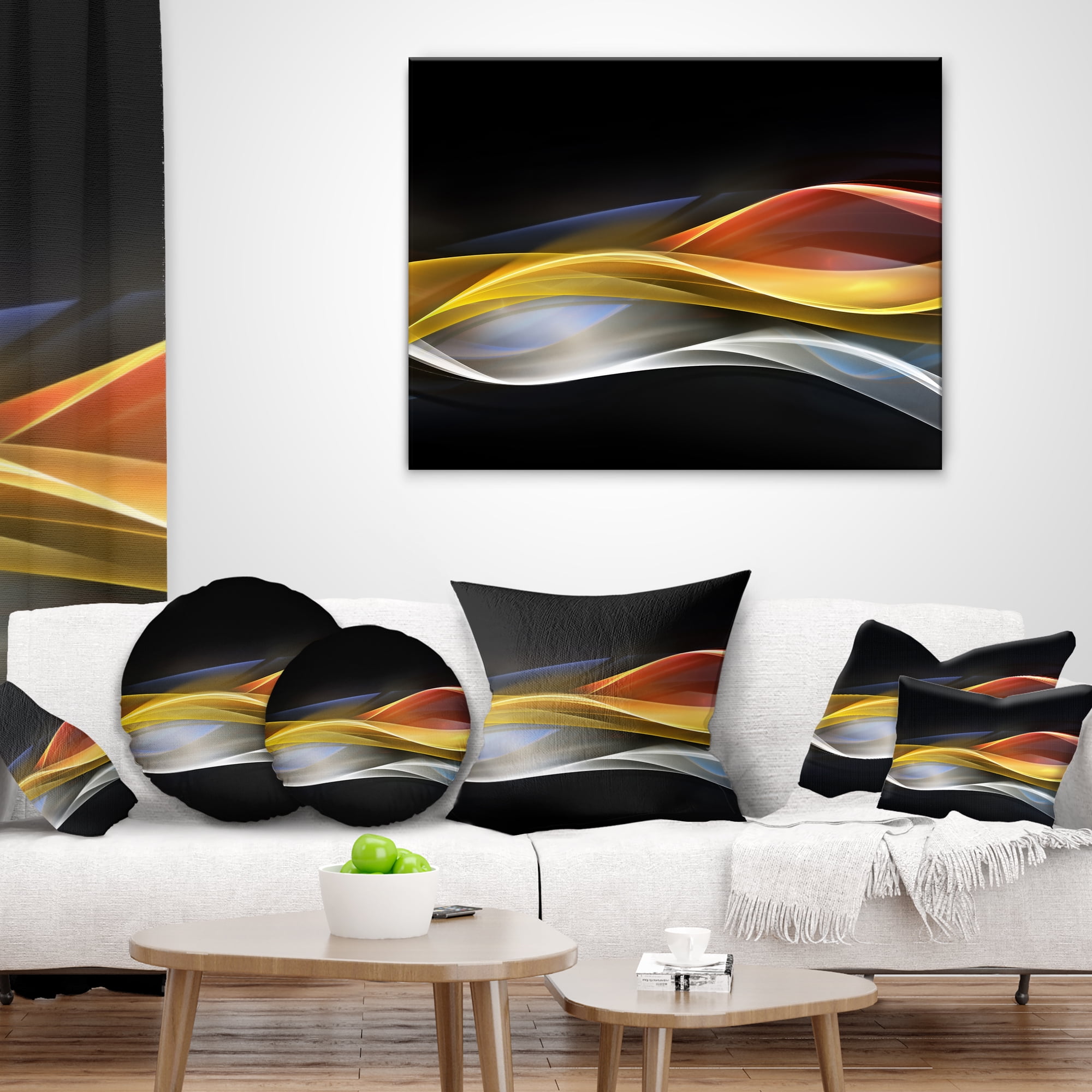 Designart 3D Gold Silver Wave Design - Abstract Throw Pillow - 18x18