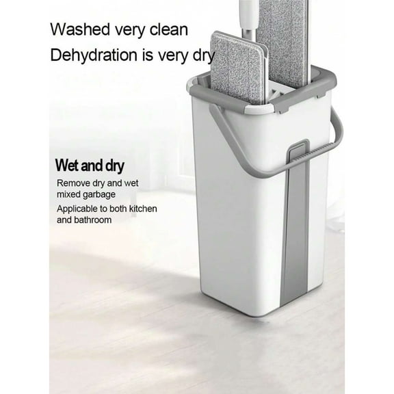 Mop and Bucket with Wringer Set, Hands Free Flat Mop&Bucket System, Washable Microfiber Pads Included, Spin Mops for All Floor Types and Windows Cleaning, Wet and Dry Use