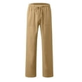 thumbnail image 4 of lmcalzta Mens Linen Pants Casual Drawstring Straight Leg Elastic Waist Trousers with Pockets Beachwear Vacation Yoga Pants, 4 of 5