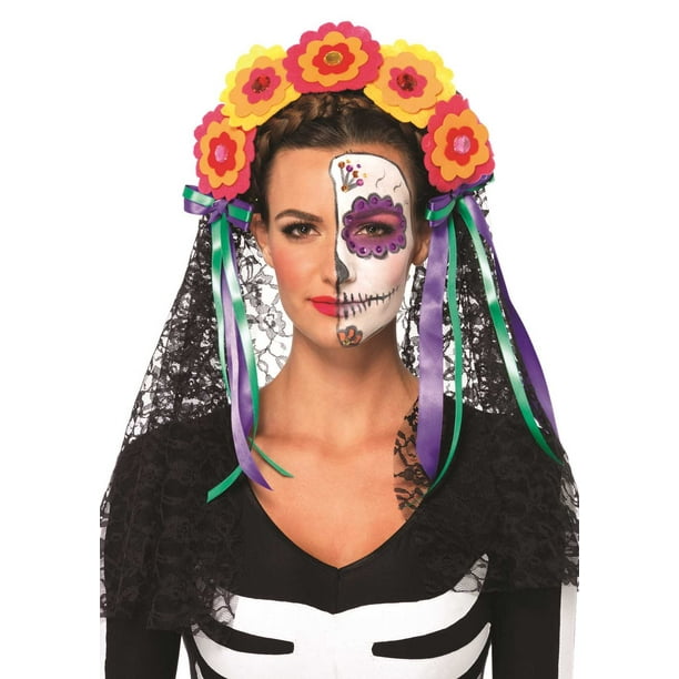Day of the Dead Flower Headband and Veil