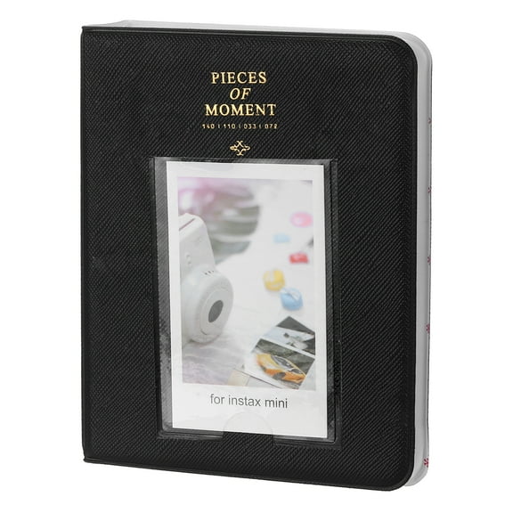 Uxcell 64 Pockets Photos Album, Leather Cover 2 x 3 Small Photo Album with Front Window for Instant Film, (Black)
