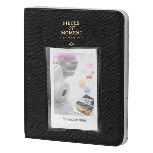 Uxcell Álbum de Fotos de 64 Bolsillos, Álbum de Fotos Pequeño de 2 x 3 con Cubierta de Cuero y Ventana Frontal para Película Instantánea, (Negro)