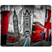 Yeuss British Landmark Rectangular Non-Slip Mousepad Symbol College, London, UK. Red Bus, Big Ben, red Post Box