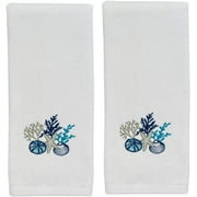 Serafina Home Summer Soft Absorbent Coastal Guest Hand Towels: Summer Shells and Coral Sea Life Design, 2 Piece Antigua