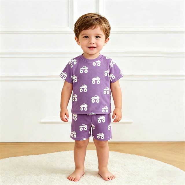 Ensemble Garçon T-Shirts Imprimés + Shorts Col Rond Tenues de Printemps Tenues Garçon 3-4 Ans