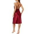 thumbnail image 3 of INSPIRE CHIC Women's Satin Nightdress Sleeveless Backless Slit Silky Midi Nightgown M Red, 3 of 6