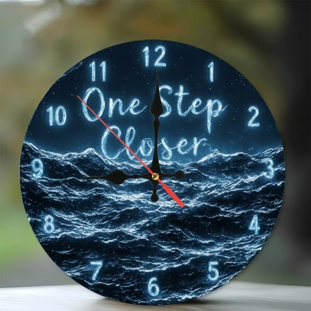 10-Inch Silent Wooden Wall Clock, Ocean Waves Clock Wall Decor Blue Neon Glowing Art Silent Non-Ticking Clock, Battery Operated (AA Batteries Not Included), Artistic Home Decor