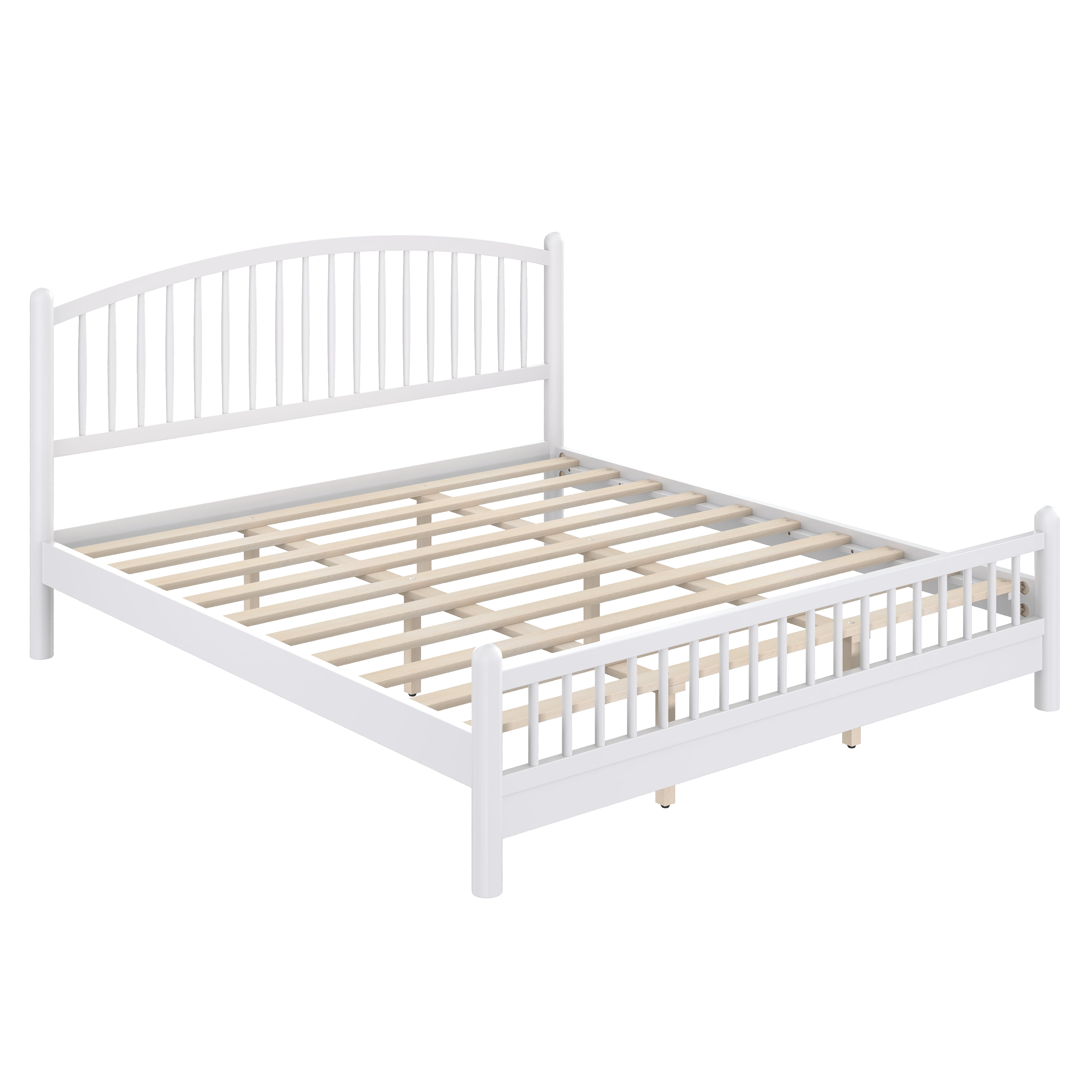Euroco King Size Wood Platform Bed with Arched Headboard, No Box Spring Needed, White