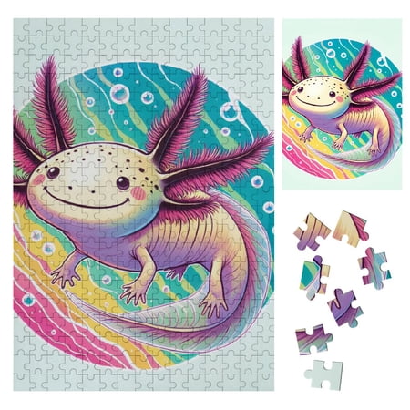 Palnkart Whimsical Axolotl Wooden Jigsaw Puzzle Vertical Style Challenging Difficult Wood Puzzles for Adults Family Friends Gift 300PCS