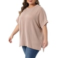 thumbnail image 2 of DARING DIVA Women's Plus Crew Neck Loose Fit Striped Summer Blouse 1X Khaki, 2 of 6