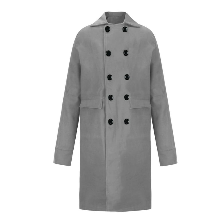 ジャケット・アウター DOUBLE WOOL LONG COAT - GREY IYTR Men's Wool Overcoat Double Breasted Trench Coat Winter