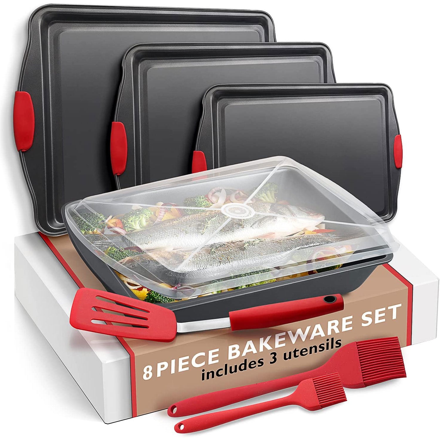 8 Piece Kitchen Oven Baking Pans, Carbon Steel Bakeware Set with
