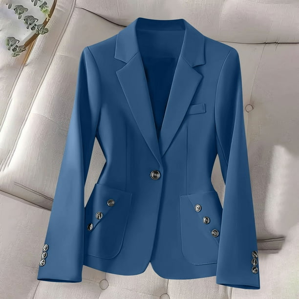 Blazer de mujer de manga larga con solapa de color sólido, chaqueta de traje informal, top de poliéster para mujer