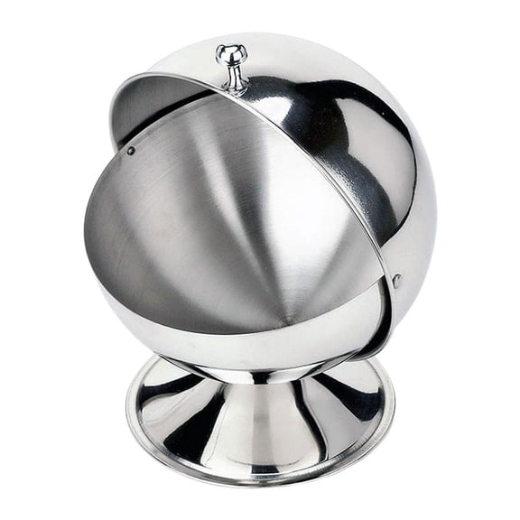 Stainless Steel Spherical Sugar Bowl with Roll-Top Lid, Mirror-Polished Spice & Condiment Jar, 6.3-Inch Modern Sugar Cube Container for Home, Cafe & Hotel, Silver Serving Dish