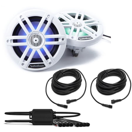 Rockford Fosgate 1 Pair M1-65 M1 Series 6.5 Marine White + (1) PMX-RGB Optix LIght Controller + (2) RGB-25 25 Extension Cable
