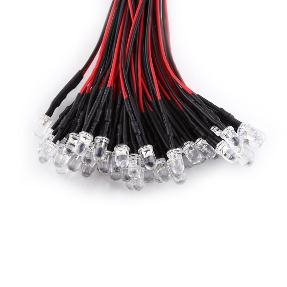50pcs LED Emitting Diode Pre Wired DC 9-12V 3 5 10mm Water Clear LED Diodes White Red Blue Green Light 3mm-Red
