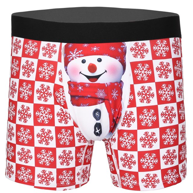Men Adult Christmas Shorts Underwear Elastic Waistband Boxer Brief Stretchy Breathable Underpants Xmas Cosplay Party NightwearL Gong Bohan LED