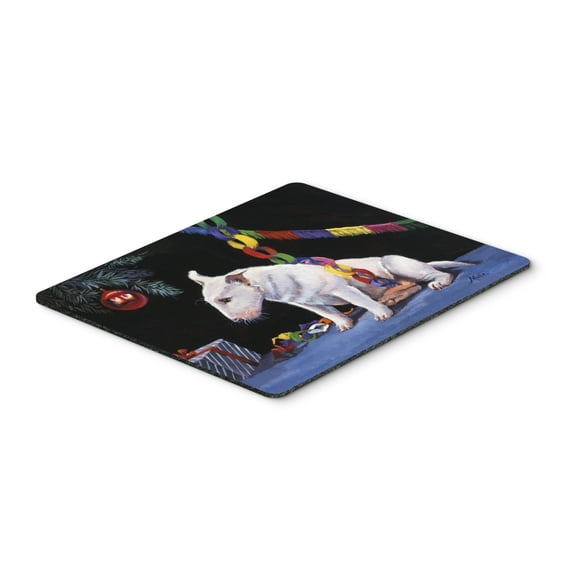 "Bull Terrier under the Christmas Tree Mouse Pad Hot Pad or Trivet"