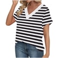 thumbnail image 4 of IchuanyiWomens Printed Tops 2025 Spring Summer Short Sleeve V Neck T Shirts Casual Tee with Side Shirring, 4 of 6