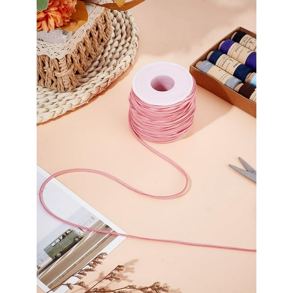 49.21 Yards Pink Leather Cord Suede Cord with 1Pc Plastic Empty Spools Leather String for Jewelry Making Necklaces Bracelets Dream Catchers and DIY Crafts 2.7x1.4mm