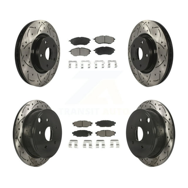 Transit Auto Front Rear Coated Drilled Slotted Disc Brake Rotors and Ceramic Pads Kit for Car Subaru WRX KDC-100449
