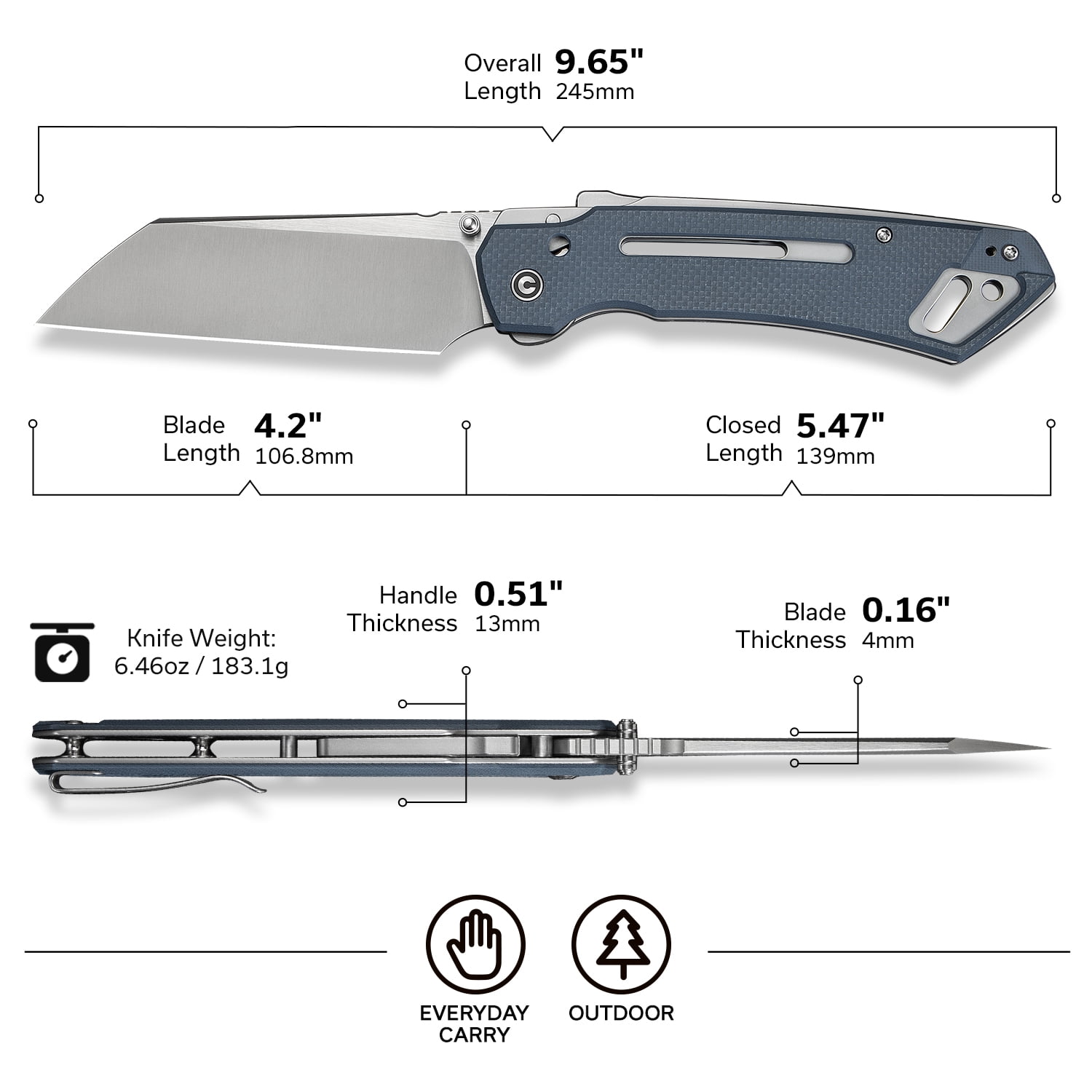 CIVIVI Buster FG Pocket Knife Superlock Folding Knife with 4.2" Nitro-V Blade G10 Handle, Designed by Snecx Tan C24052-2 (Neutral Blue)