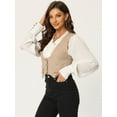 thumbnail image 3 of DARING DIVA Women's Denim Button Up Jean Crop Racerback Vest Jacket L Khaki, 3 of 6