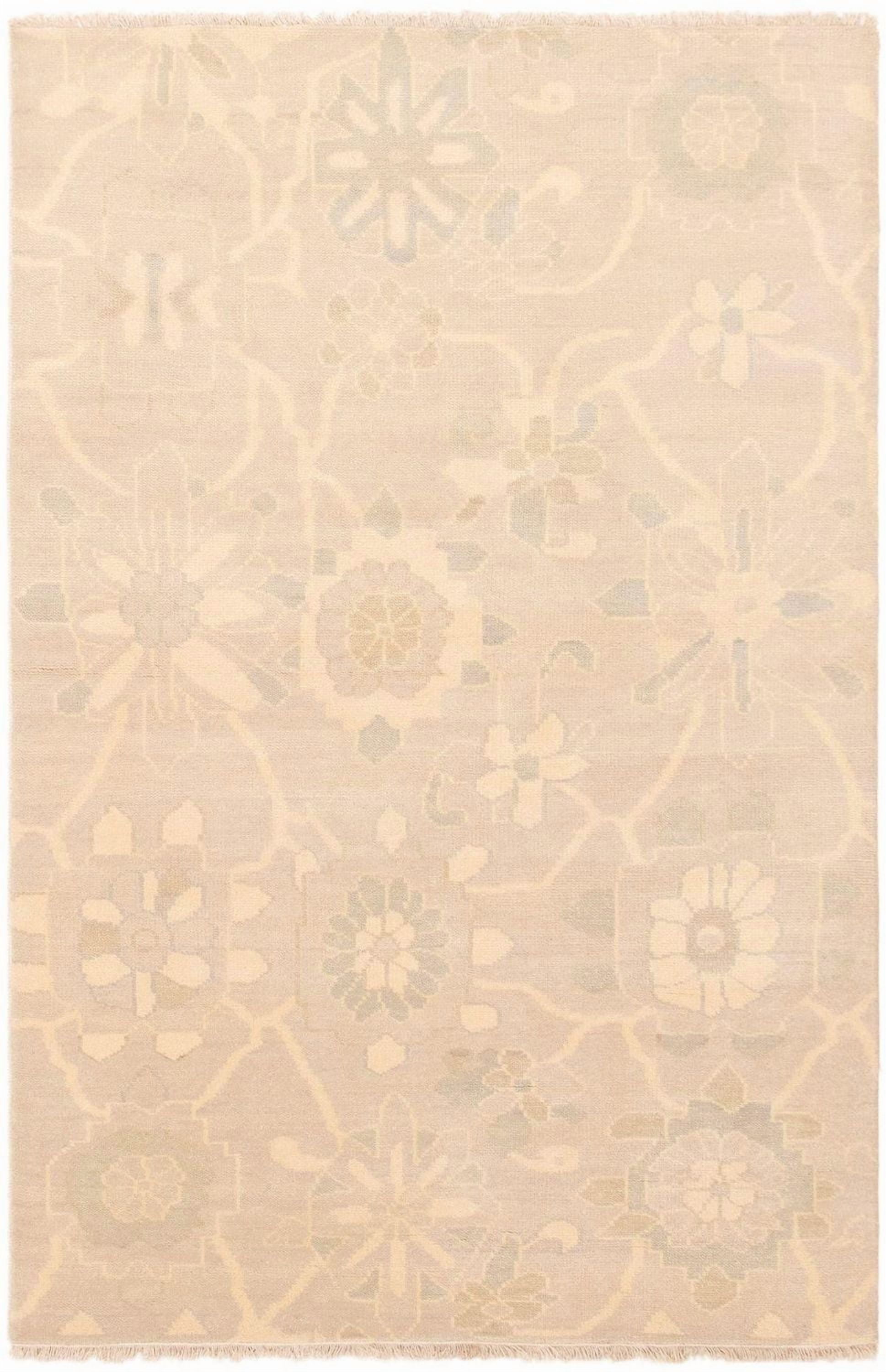 ECARPETGALLERY 5'2" x 7'10"  Floral Finest Oushak Hand-knotted Area Rug for Living Room, Dining Room and Bedroom in Ivory