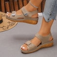 thumbnail image 4 of Xdegoge Wedge Sandals for Women Summer Hook and Loop Straps Metallic Hardware Platform Walking Shoes Open Toe Casual Beach Dressy Footwear Non Slip Sole Ladies Sandals, 4 of 6