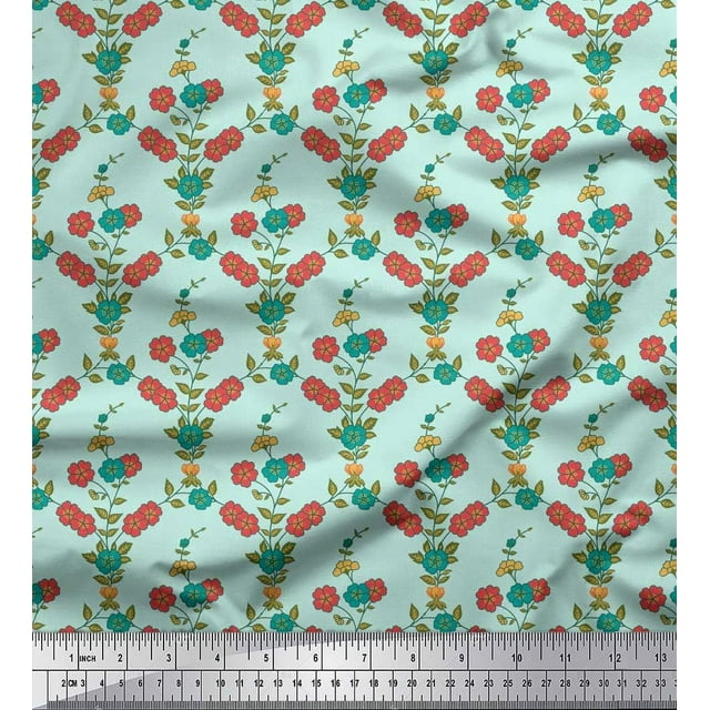 Soimoi Rayon Fabric Leaves & Floral Decor Fabric Printed Yard 56 Inch Wide