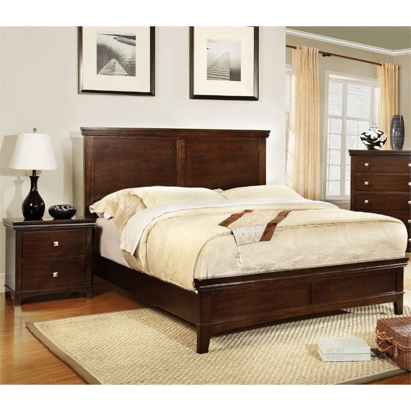 FOA Brighton 2pc Brown Solid Wood Bedroom Set - Cal King + Nightstand
